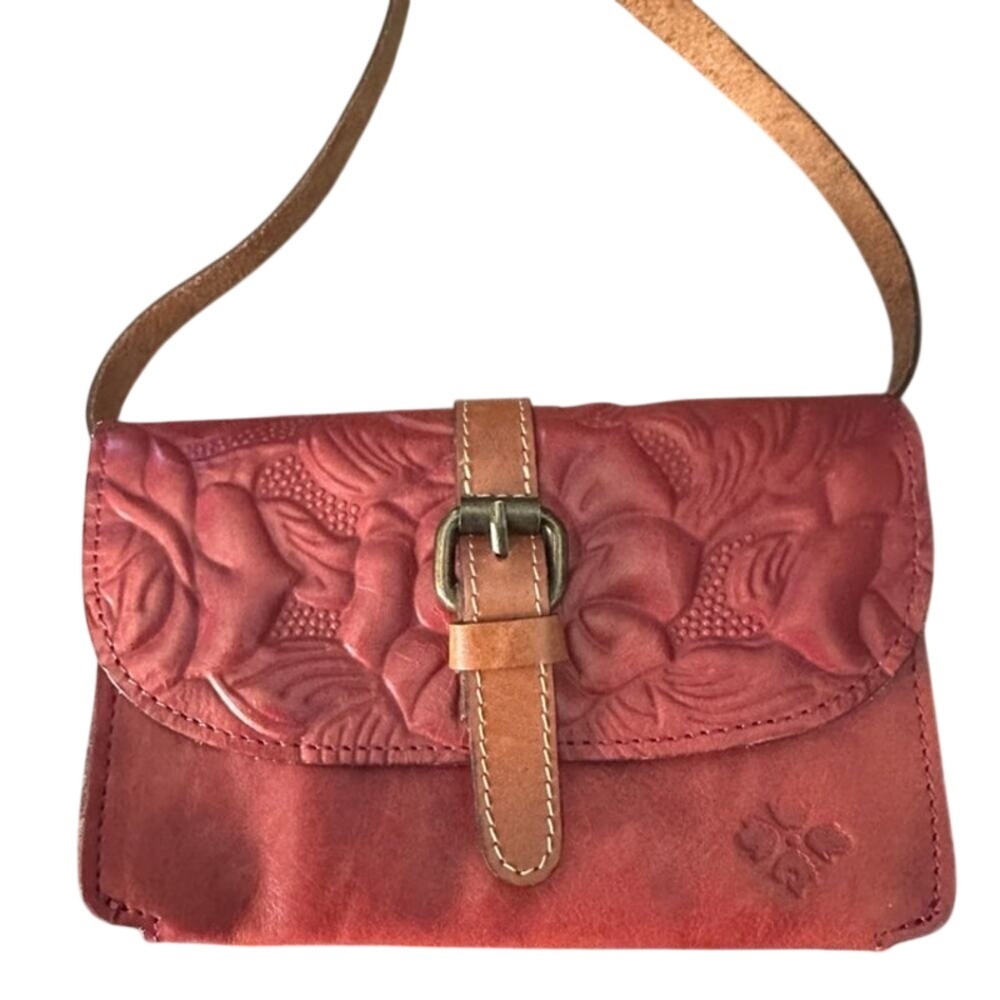 Patricia Nash Red Tooled Leather Floral Crossbody Bag‎ Small Rose Design (S426)